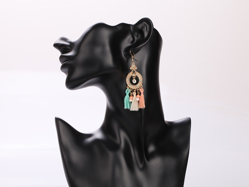 Wholesale Boho Fabric Tassel Earrings